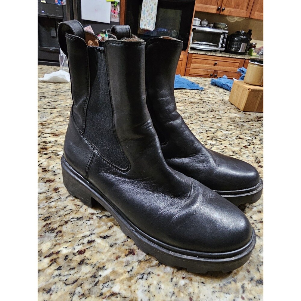 Madewell Boots 7.5 Leather Wyckoff Chelsea Lugsole Witchy Black Pull On Womens